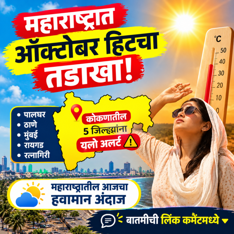 महाराष्ट्रात ऑक्टोबर हिटचा तडाखा! कोकणातील 5 जिल्ह्यांना यलो अलर्ट; पाहा आजचा हवामान अंदाज